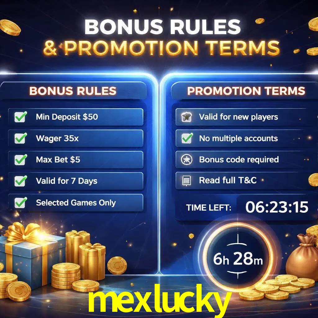 Reglas de promoción mexlucky y condiciones de bonos explicadas visualmente